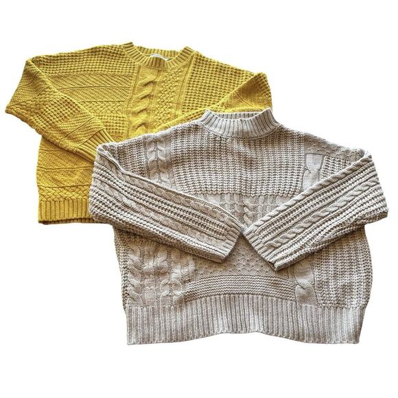 Time and Tru Lot Of 2 Women's Size L Yellow Beige Pullover Mixed Stitch Sweaters - Picture 2 of 13